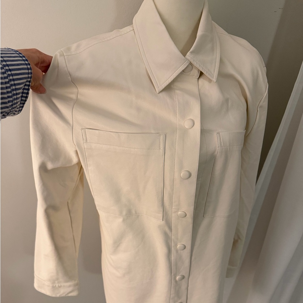 Cream Vegan-Leather Button-Up Shacket